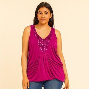 💖 DG2 by Diane Gilman Fuchsia‎ Sequin Tunic Top 1X